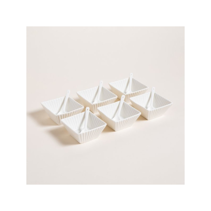 Set X 6 Copetineros Y Cucharas De Porcelana Rayas 8,5X4 Cm (MSK) 13544