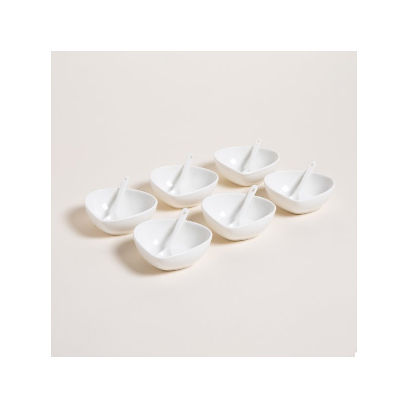 Set X 6 Copetineros Y Cucharas De Porcelana Triangular 10X3,5 Cm (MSK) 13547