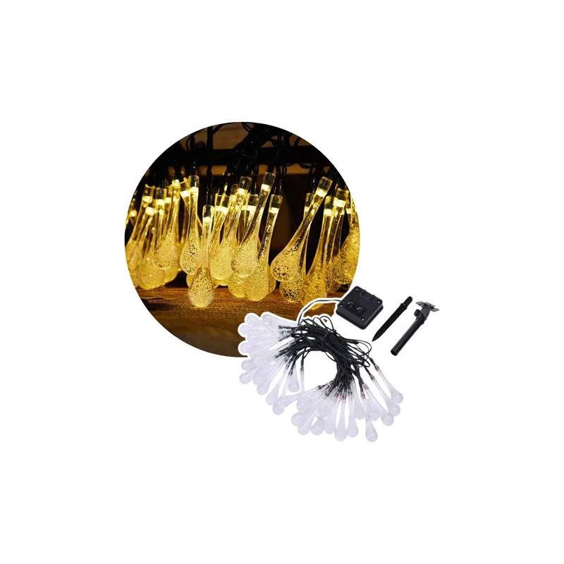 Luces Guirnalda Gota Solar Led Cálida 5mts