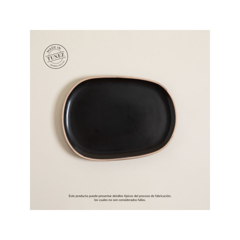 Plato Postre Zarzis Negro Con Borde Natural 23.5X16.5Cm (MSK) 12438