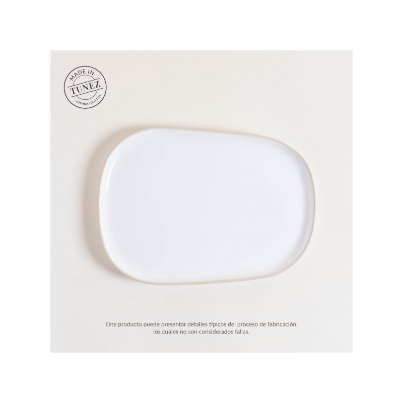 Plato Playo Zarzis Blanco Brillante Con Borde Natural 29X21Cm (MSK) 12387