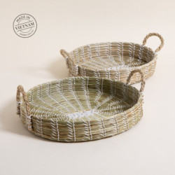 Set De 2 Bandejas Oval De Seagrass Con Blanco 45X37X8/ 40X32X8Cm (MSK) 13115