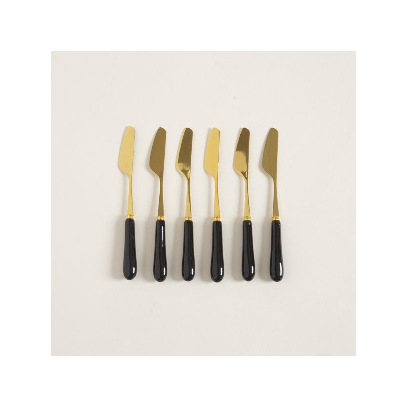 Set X 6 Cuchillos De Acero Dorado Mango De Ceramica Negro 15Cm (MSK) 13570