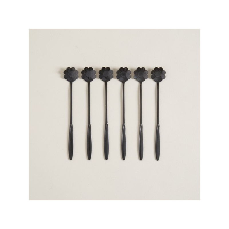 Set X 6 Cucharas De Acero Negro DiseÃ±o Flor 18Cm (MSK) 13557