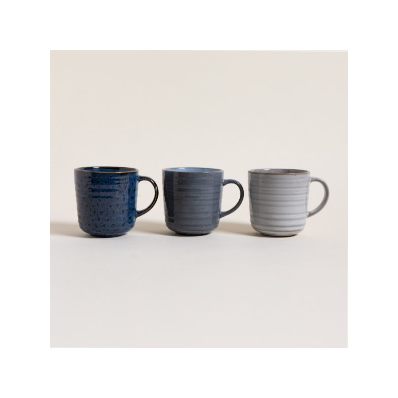 Mug Ceramica Colores Surt. Blanco/Negro/Azul Rayas Relieve 367Ml (MSK) 11523