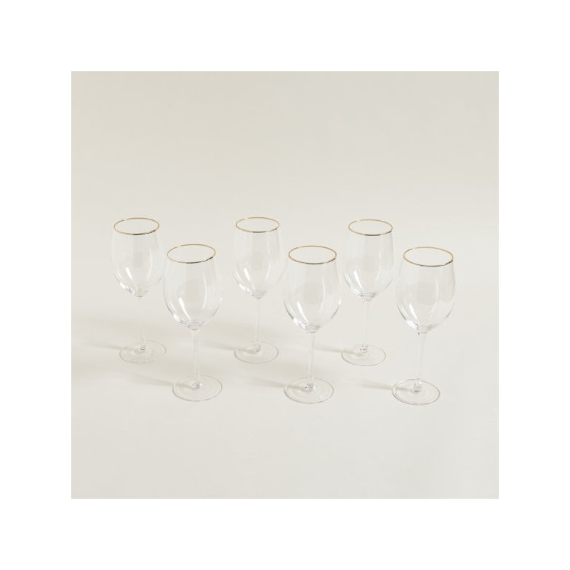 Setx 6 Copas De Vino Alta Vidrio Transparente Bde Dorado 7X21Cm (MSK) 13853