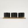 Set X 3 Copetineros De Porcelana Negra Bamboo Y Cucharas 34X12Cm (MSK) 13390