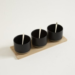 Set X 3 Copetineros De Porcelana Negra Bamboo Y Cucharas 34X12Cm (MSK) 13390