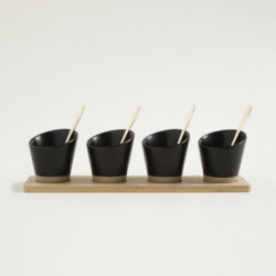 SetX4 Copetineros Porcelana Negra,Bamboo,Cucharas Doradas 30X8Cm (MSK) 13875