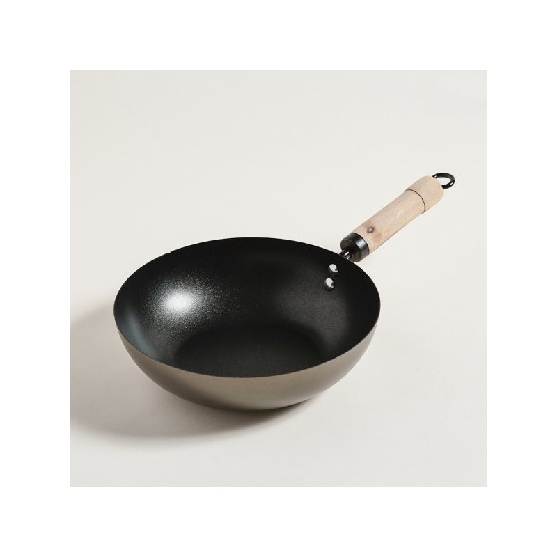 Wok Negro Exterior Champagne Mango Madera 26Cm (MSK) 14467