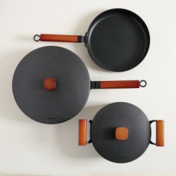 Set X 3 Ollas Negras Mango De Madera 22/26/30Cm (MSK) 13396