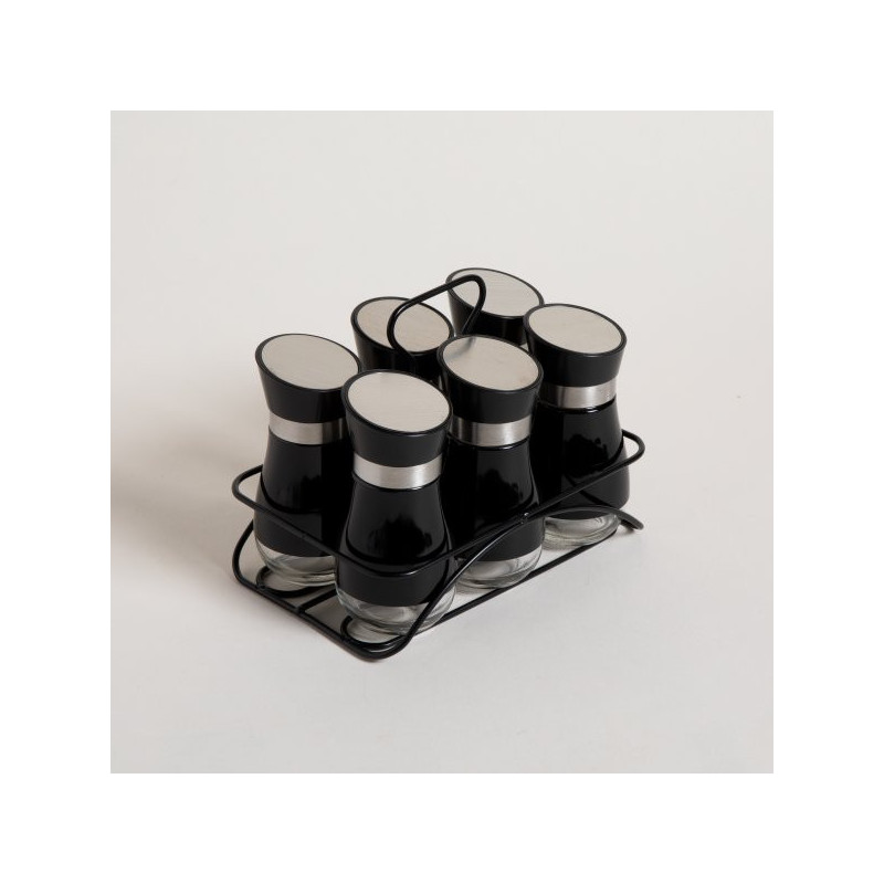 Set X 6 Especieros Negros En Rack 120Ml - 19X13X15Cm (MSK) 13578