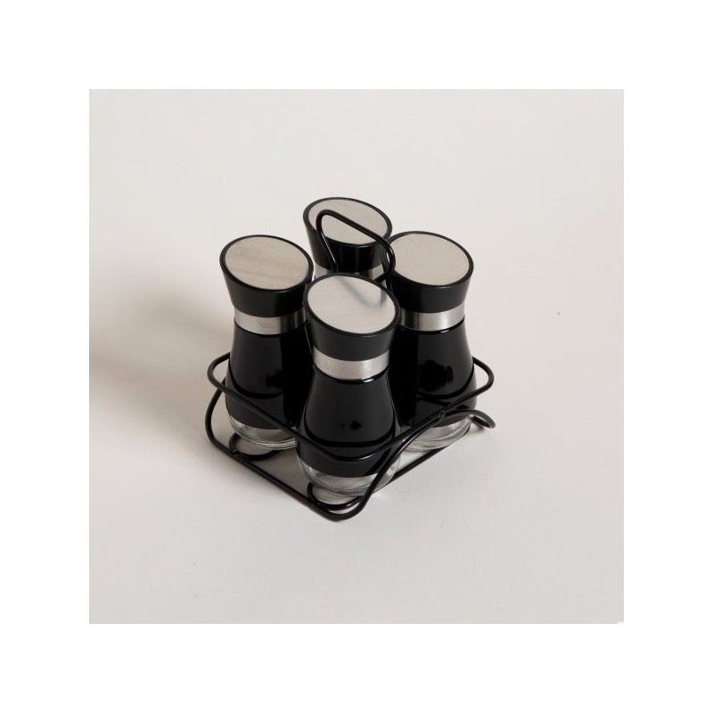 Set X 4 Especieros Negros En Rack 120Ml - 15,5X15,5X15Cm (MSK) 13427