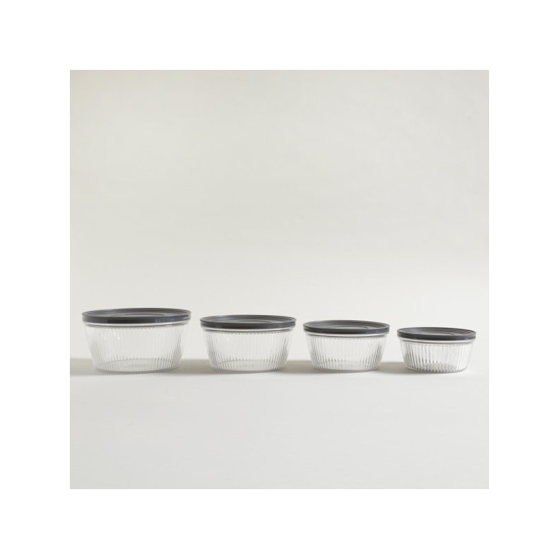 Set X 4 Bowls De Acrilico Rayas Tapa Gris 2000 / 1400/ 1000/700 Ml (MSK) 13413