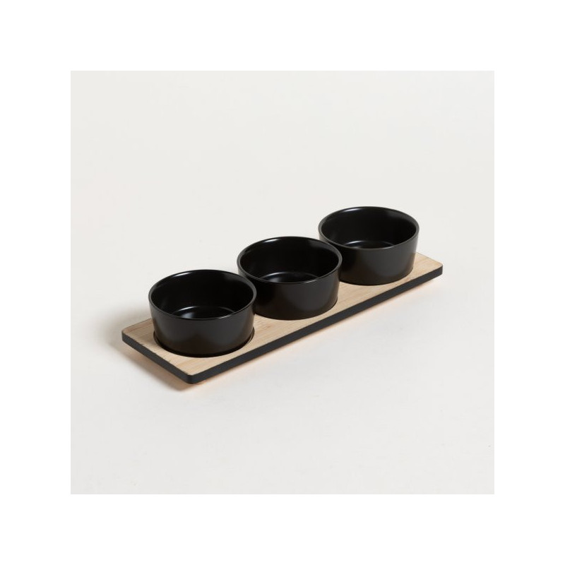 Set X 3 Copetineros De Porcelana Base Bamboo Negro 28,5X9,5 Cm (MSK) 13389