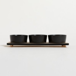 Set X 3 Copetineros De Porcelana Base Bamboo Negro 28,5X9,5 Cm (MSK) 13389