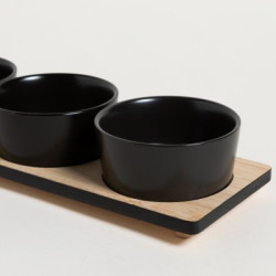 Set X 3 Copetineros De Porcelana Base Bamboo Negro 28,5X9,5 Cm (MSK) 13389