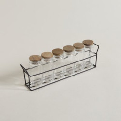 Set X 6 Especieros Vidrio Y Acacia En Rack 90 Ml - 30X4X10 Cm (MSK) 13584