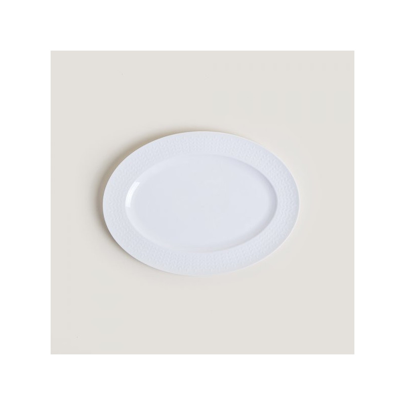 Plato Oval Porcelana Blanca DiseÃ±o Espigado 35.8X25.5 Cm (MSK) 12267