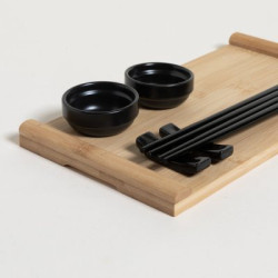 Set De Sushi Para 2 Bamboo Y Porcelana Redondo Negro 28,5X15 Cm (MSK) 13235