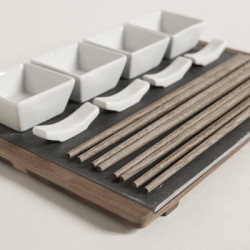 Set De Sushi Para 4 Acacia Y Laja Blanco 30X20 Cm (MSK) 13238