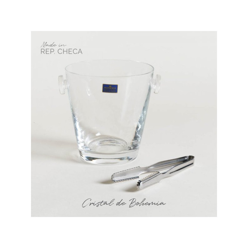 Hielera De Cristal De Bohemia Con Pinza De Acero Inoxidable 1000 Ml (MSK) 10926