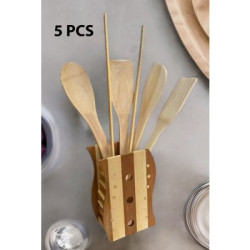 Set 5 Utensilios Con Porta Bamboo  (BRK) 13052