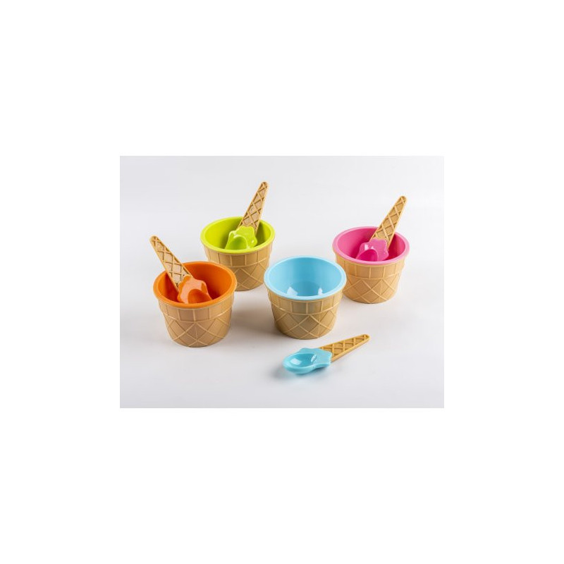 Set X4 Pote Helado con Cuchara Surtido 9X7Cm (BRK) 13774